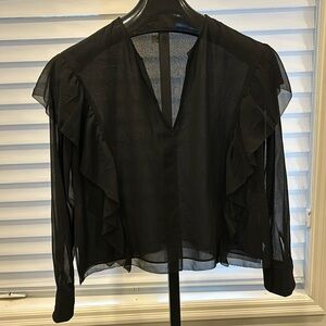 Wilfred black ruffle blouse with sheer sleeves